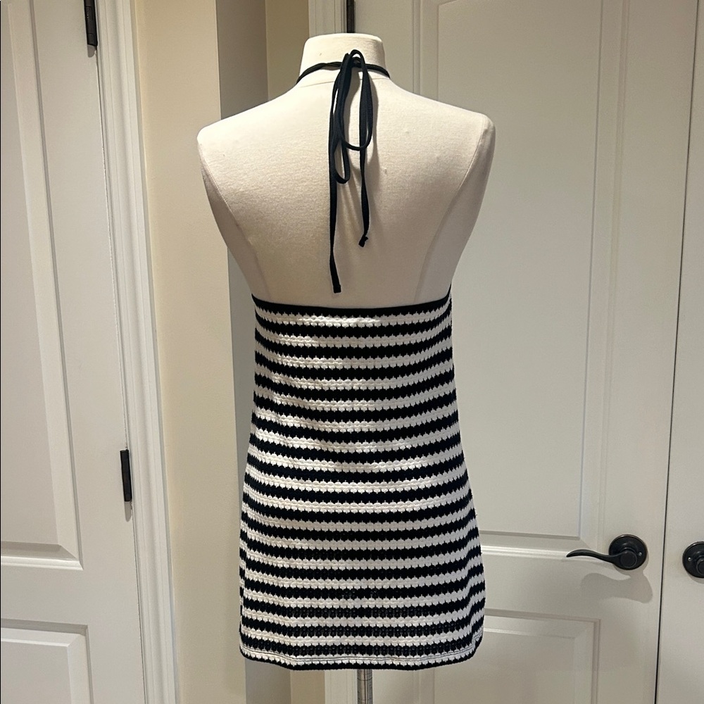 New Motel Black and White Striped Halter coverup Dress - Picture 8 of 10